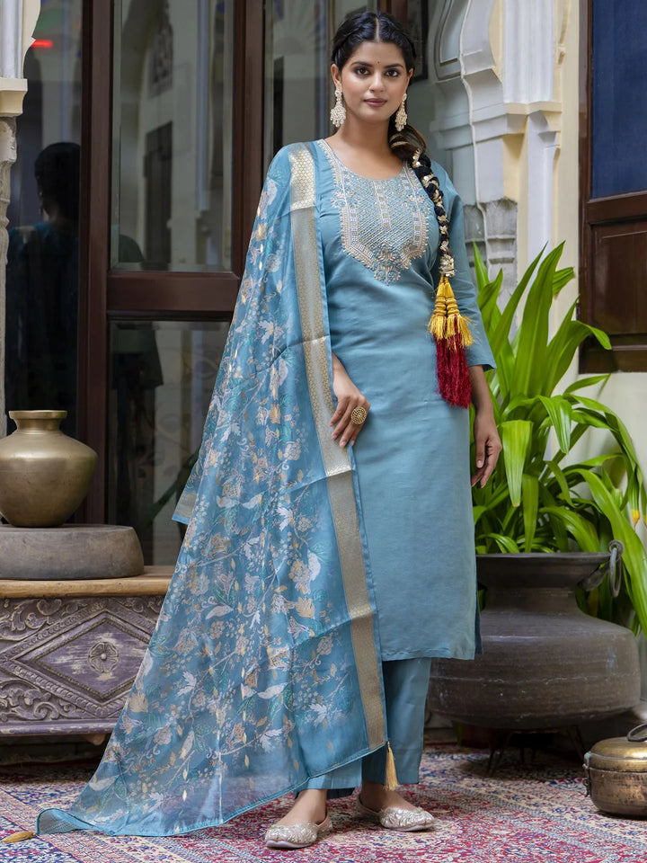 Silk Blend Festive Wear Salwar Kameez with Embroidery & Dupatta