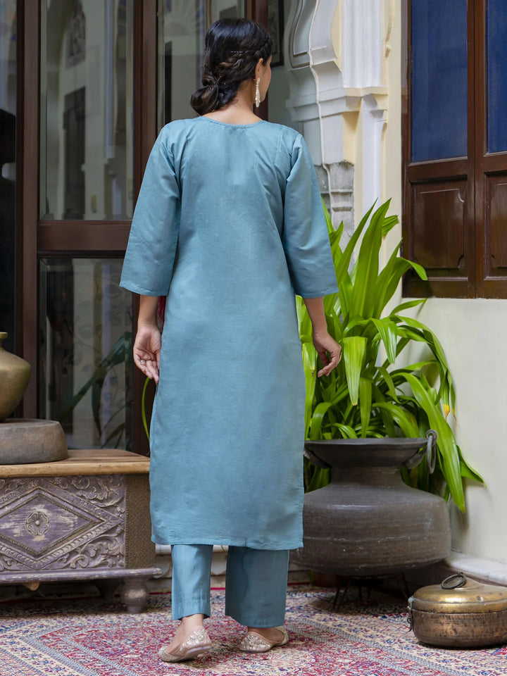 Silk Blend Festive Wear Salwar Kameez with Embroidery & Dupatta