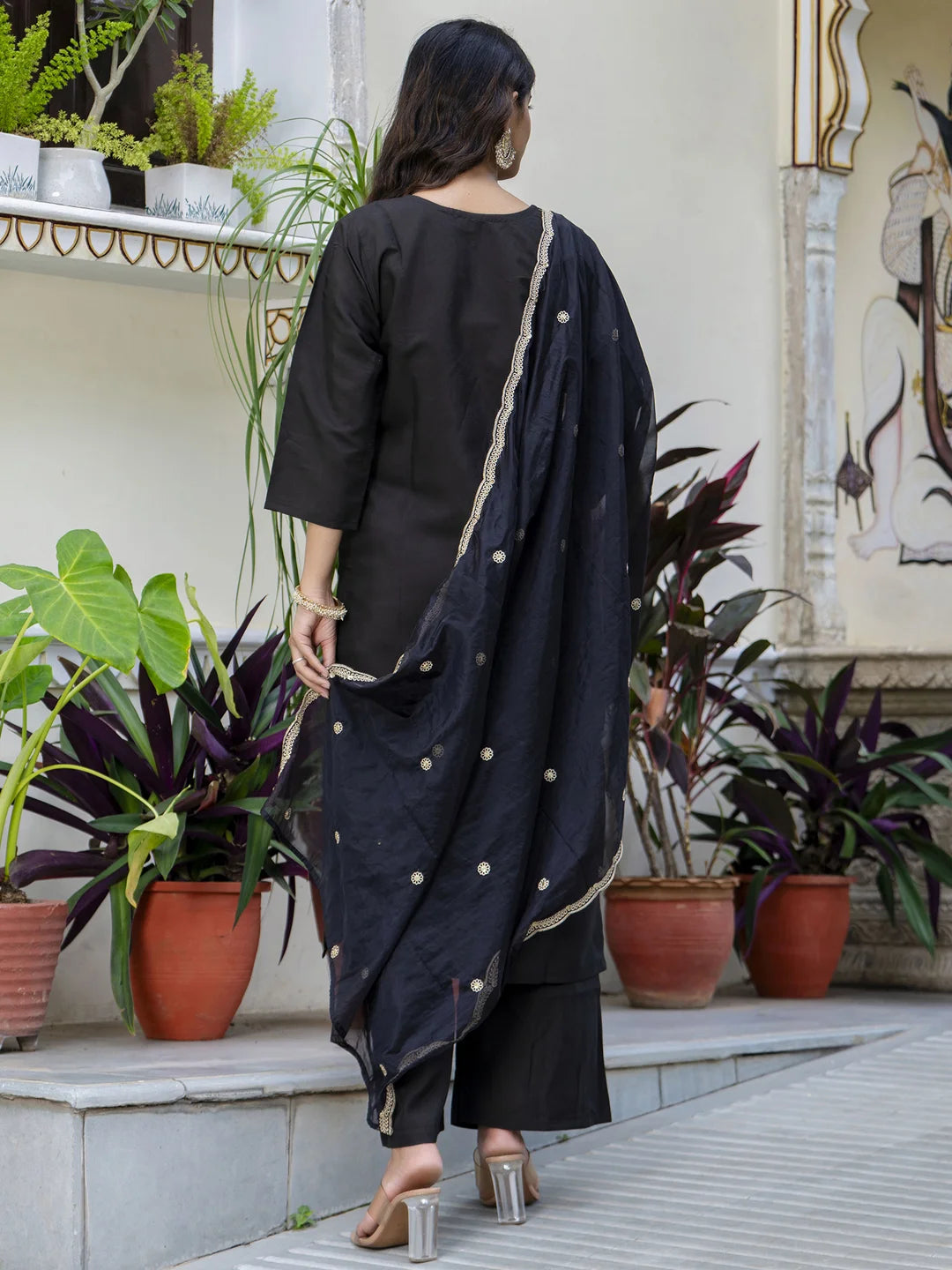 Designer Black Salwar Kameez Set with Embroidered Work
