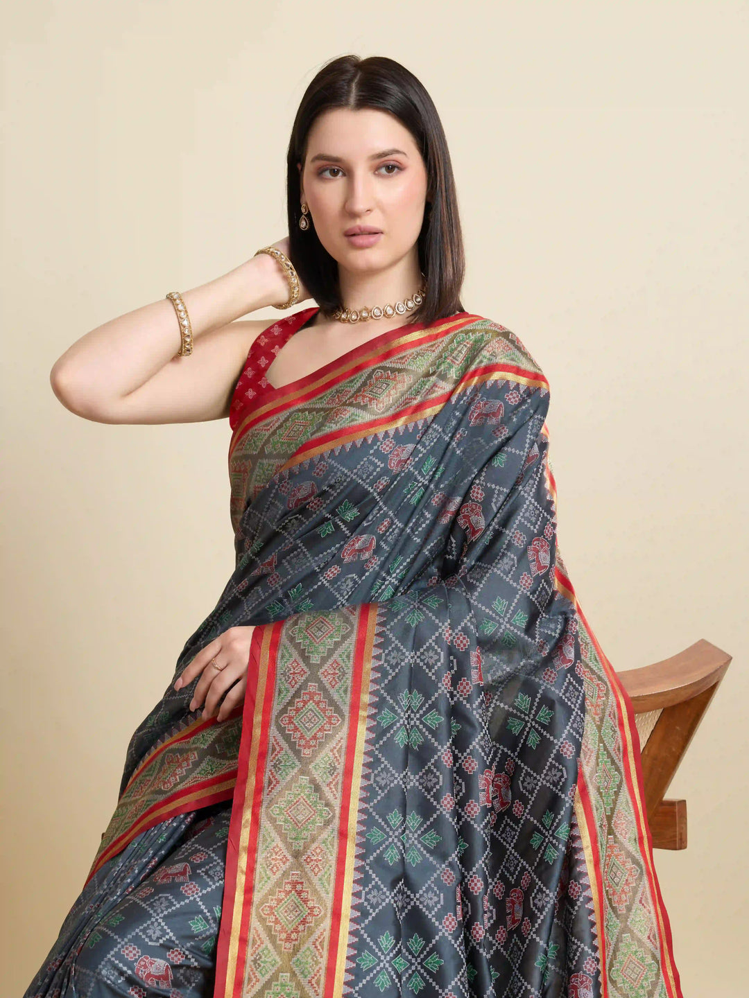 Glamorous Meenakari Patola Saree – Festive & Party Ready Look