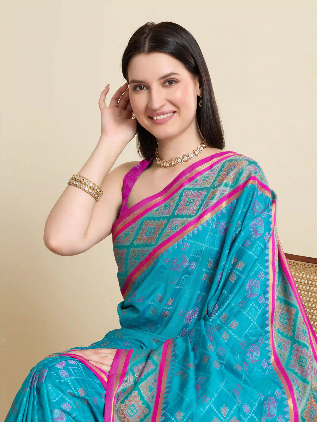 Glamorous Meenakari Patola Saree – Festive & Party Ready Look