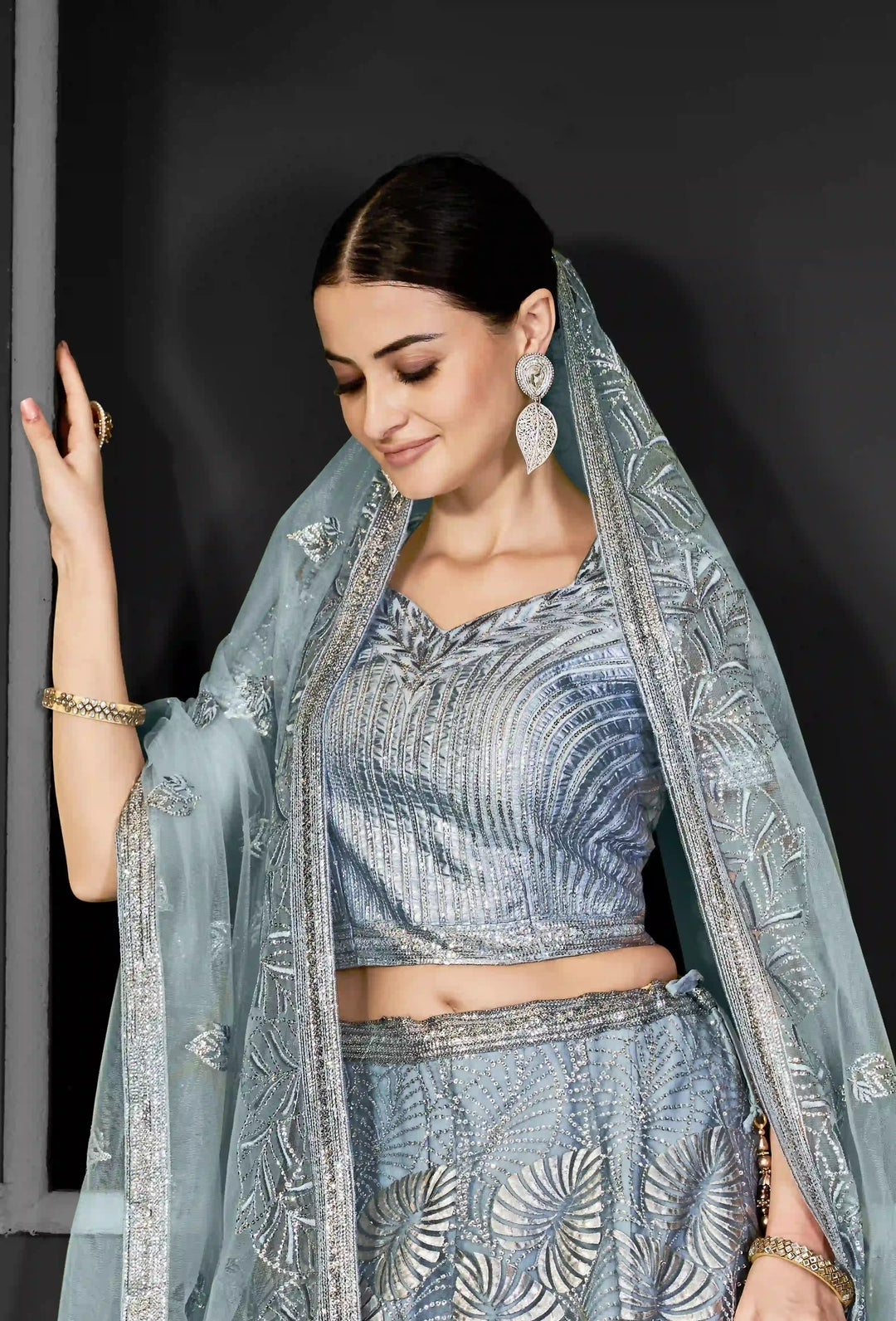 Premium Embroidered Net Lehenga Set with Matching Dupatta