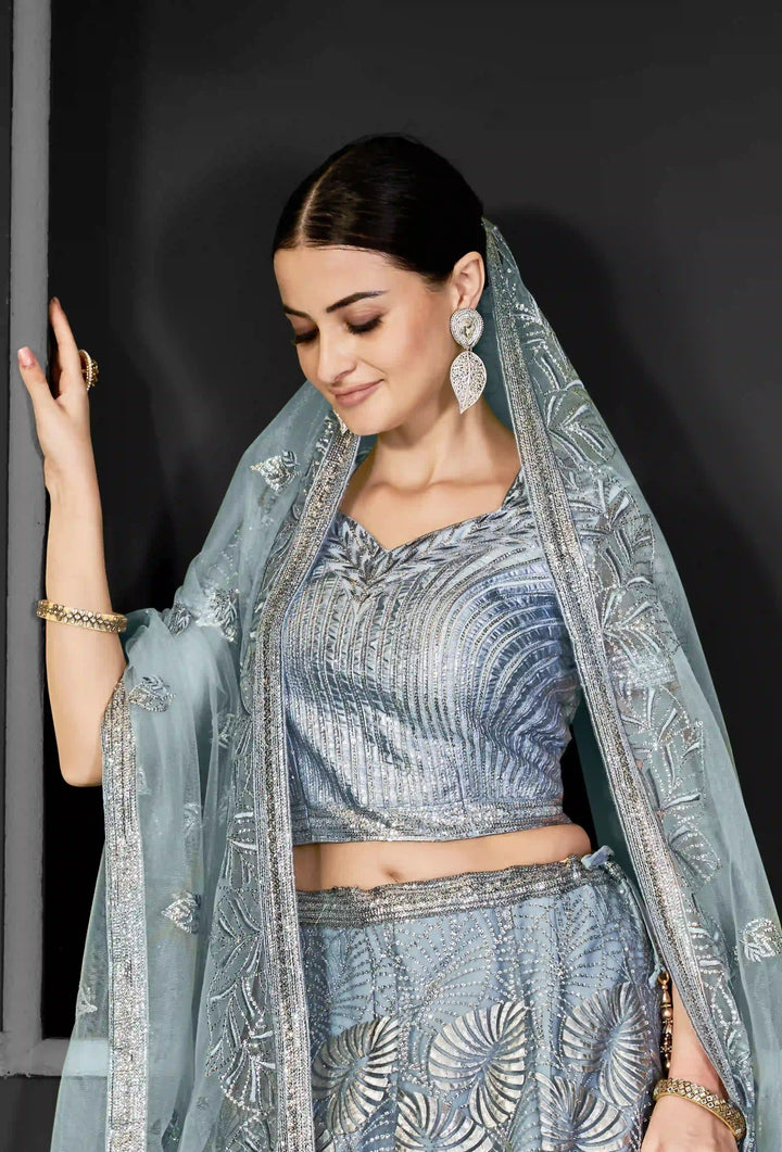 Premium Embroidered Net Lehenga Set with Matching Dupatta