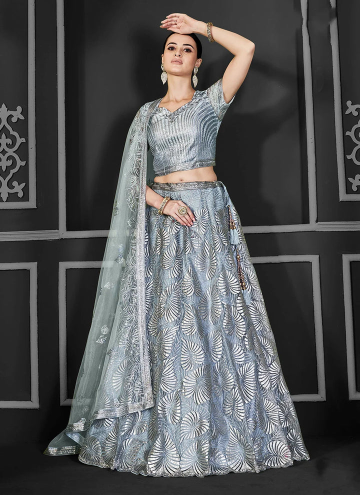 Premium Embroidered Net Lehenga Set with Matching Dupatta