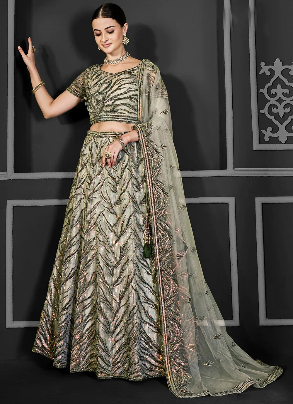 Exquisite Net Lehenga Choli Set with Embroidered Detailing