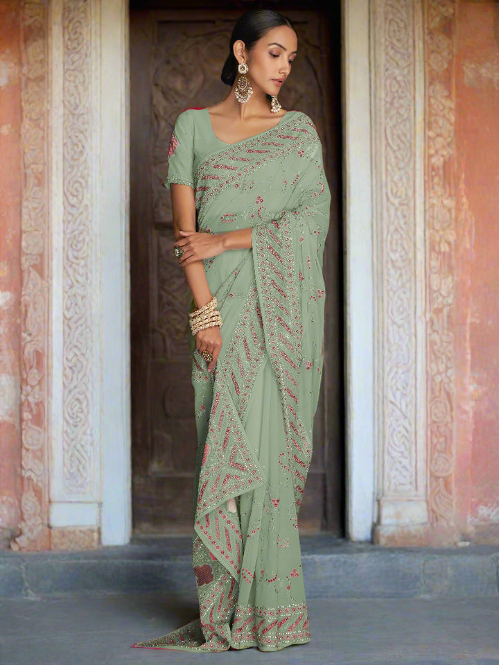 Vibrant color luxurious fabric exclusive attire crafted for elegance and style.