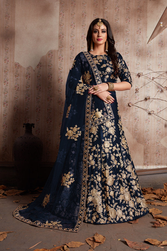 Luxurious Velvet Lehenga Choli | Zari Embellished with Graceful Net Dupatta