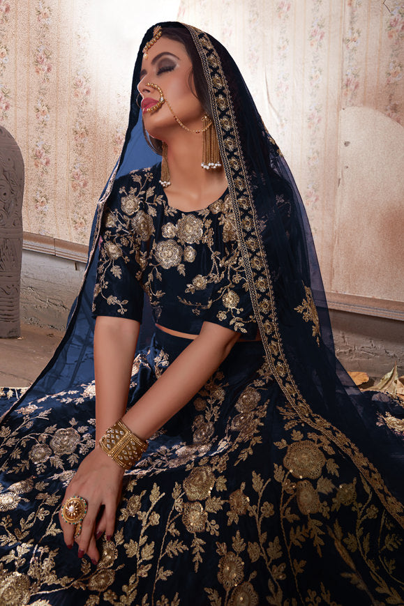 Luxurious Velvet Lehenga Choli | Zari Embellished with Graceful Net Dupatta