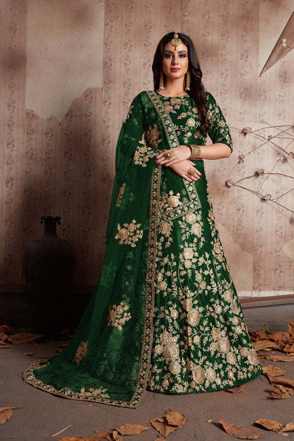 Luxurious Velvet Lehenga Choli | Zari Embellished with Graceful Net Dupatta