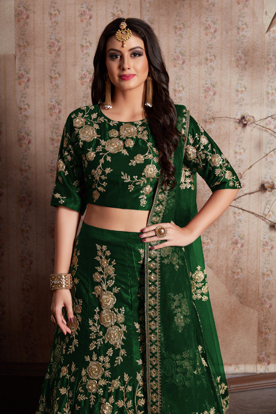 Luxurious Velvet Lehenga Choli | Zari Embellished with Graceful Net Dupatta