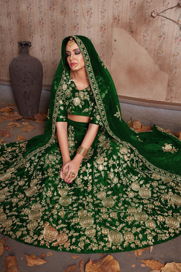 Luxurious Velvet Lehenga Choli | Zari Embellished with Graceful Net Dupatta