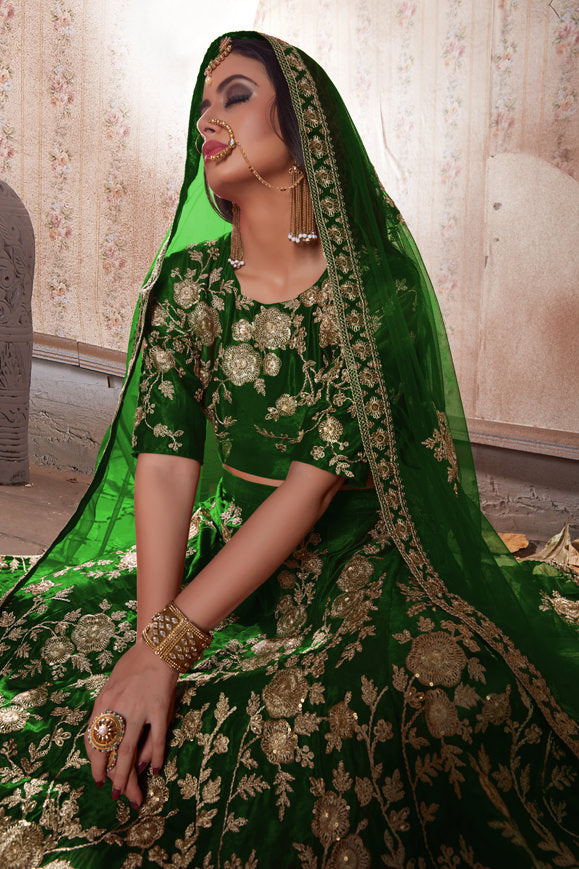 Luxurious Velvet Lehenga Choli | Zari Embellished with Graceful Net Dupatta