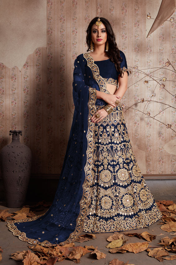 Velvet Silk Lehenga Choli | Zari Embroidery with Mirror Work
