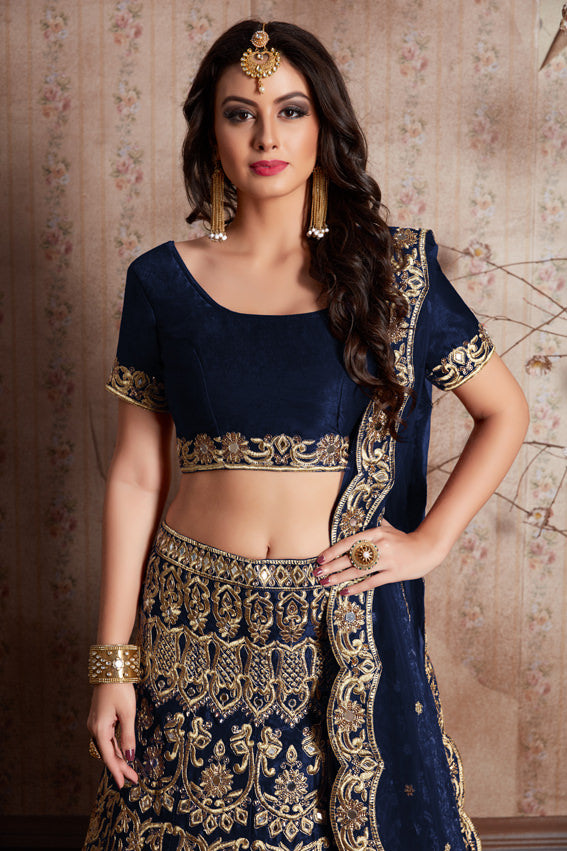 Velvet Silk Lehenga Choli | Zari Embroidery with Mirror Work