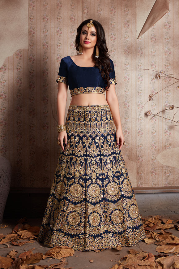 Velvet Silk Lehenga Choli | Zari Embroidery with Mirror Work