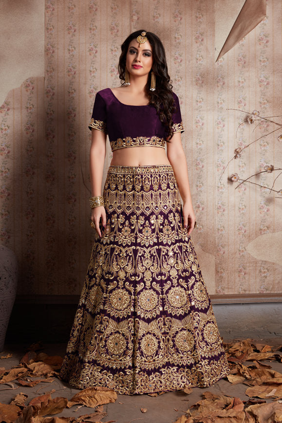 Velvet Silk Lehenga Choli | Zari Embroidery with Mirror Work