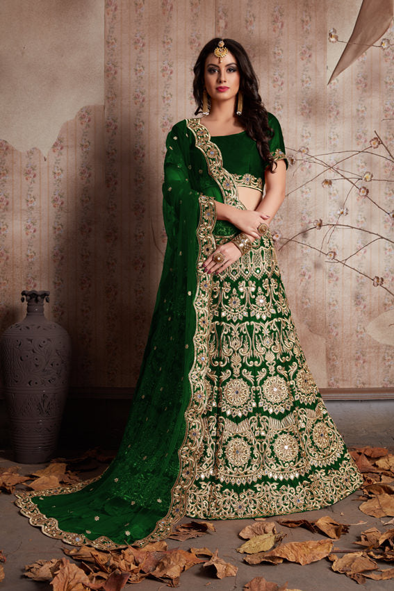 Velvet Silk Lehenga Choli | Zari Embroidery with Mirror Work