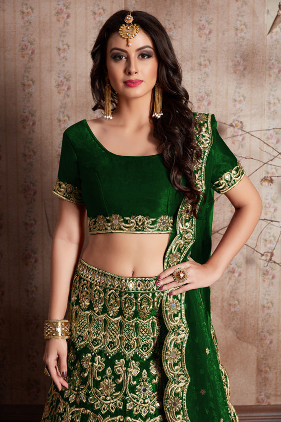 Velvet Silk Lehenga Choli | Zari Embroidery with Mirror Work