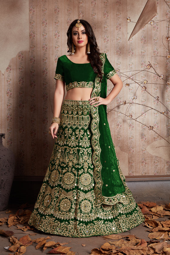 Velvet Silk Lehenga Choli | Zari Embroidery with Mirror Work