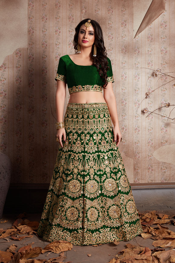 Velvet Silk Lehenga Choli | Zari Embroidery with Mirror Work