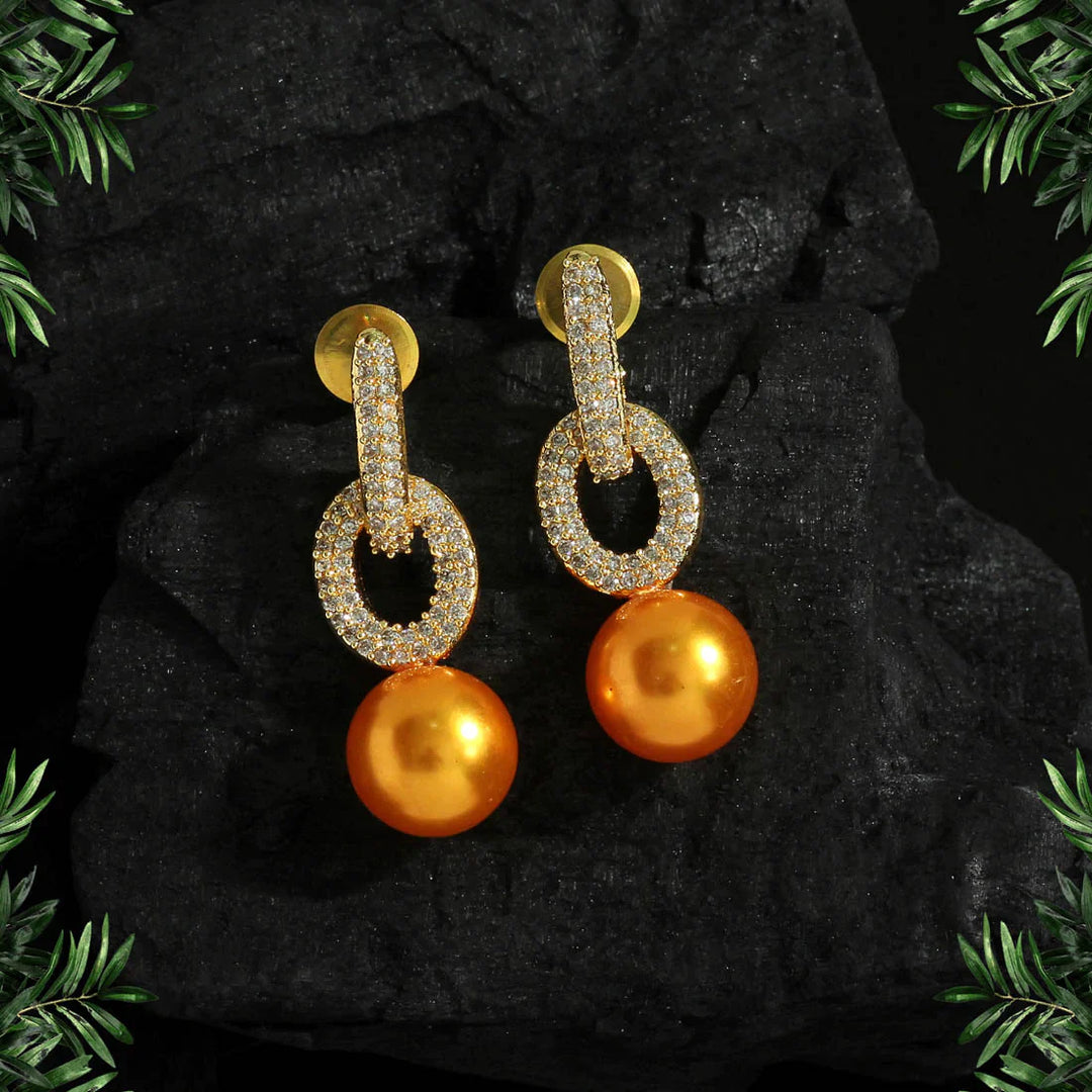 Premium American Diamond Earrings | Elegant Mustard Yellow