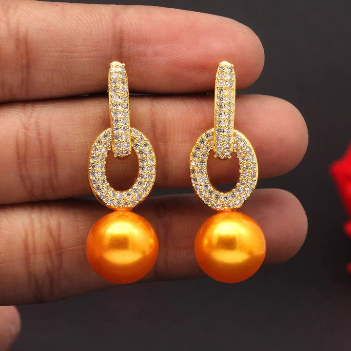 Premium American Diamond Earrings | Elegant Mustard Yellow
