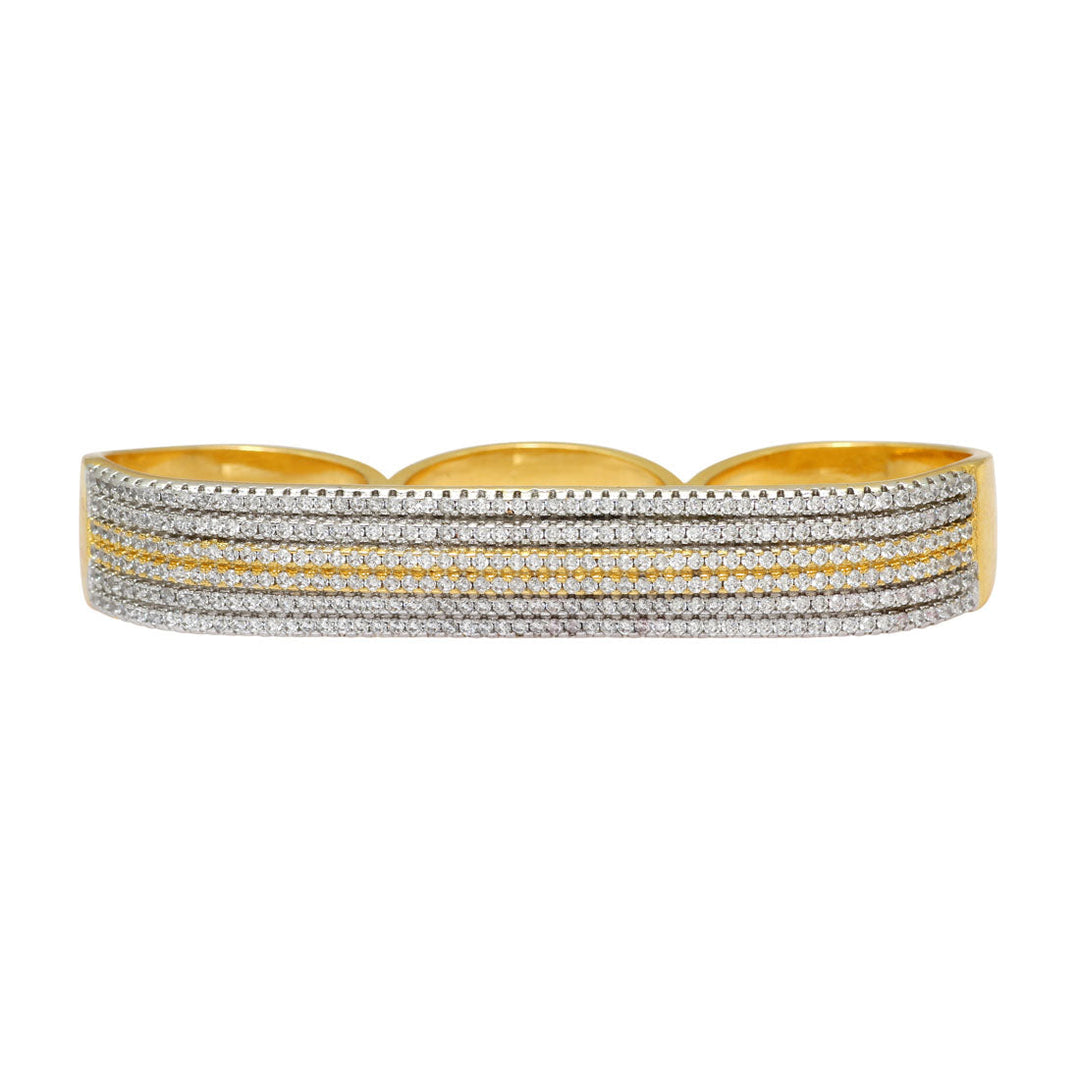 Gold Plated American Diamond Brass Ring | Elegant Triple Band Design