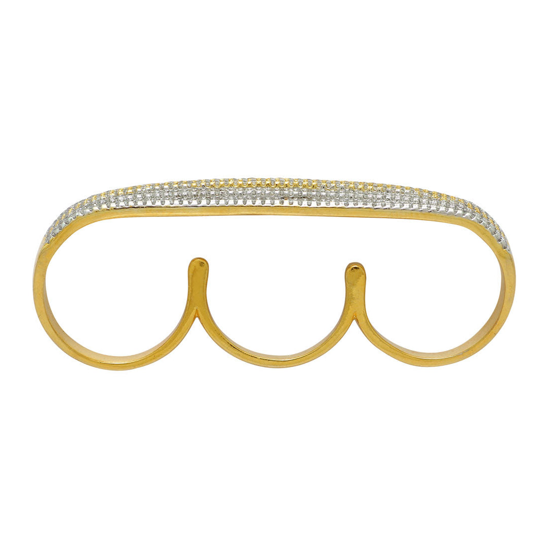 Gold Plated American Diamond Brass Ring | Elegant Triple Band Design
