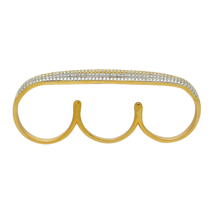 Gold Plated American Diamond Brass Ring | Elegant Triple Band Design