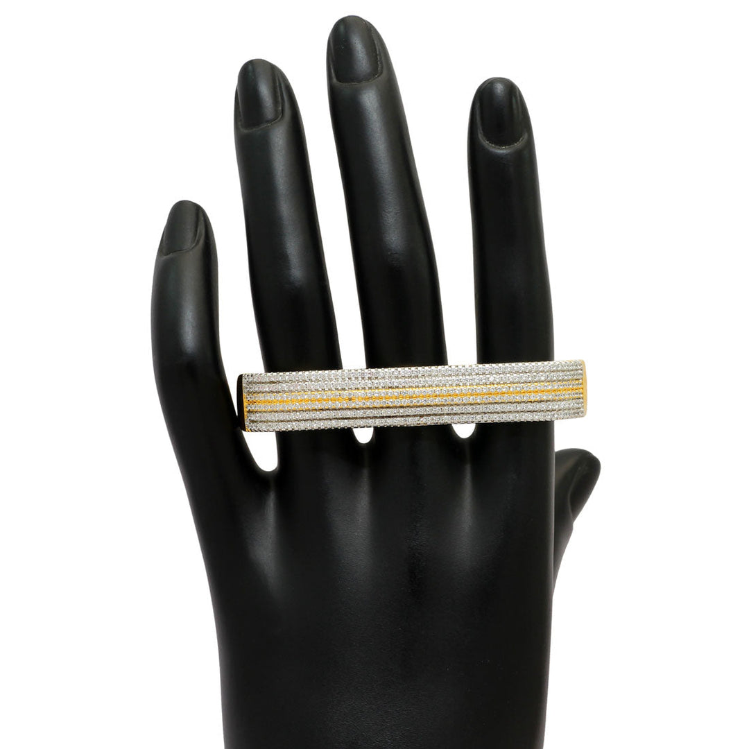 Gold Plated American Diamond Brass Ring | Elegant Triple Band Design