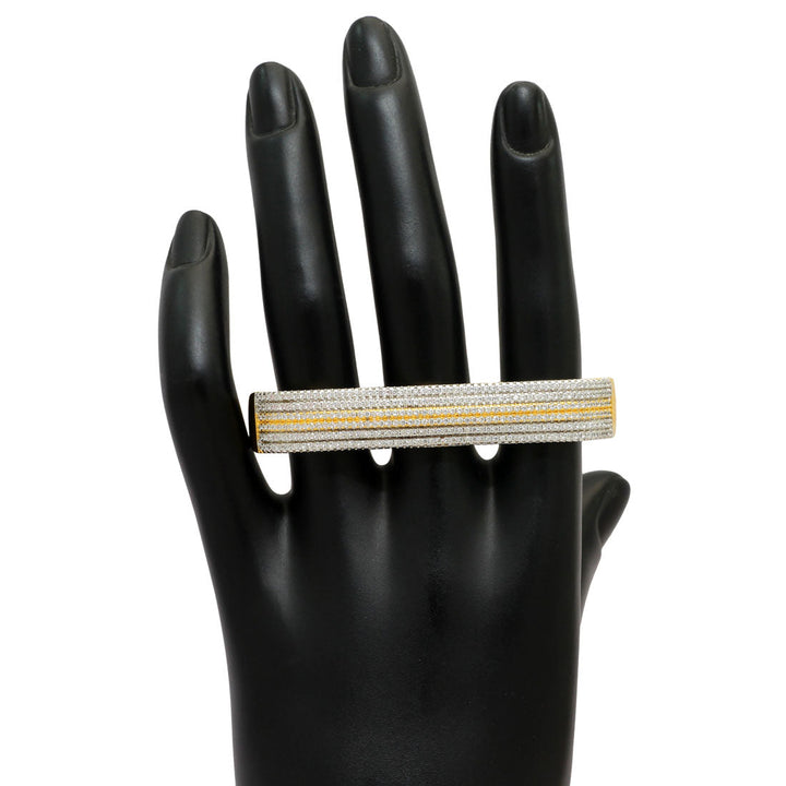Gold Plated American Diamond Brass Ring | Elegant Triple Band Design