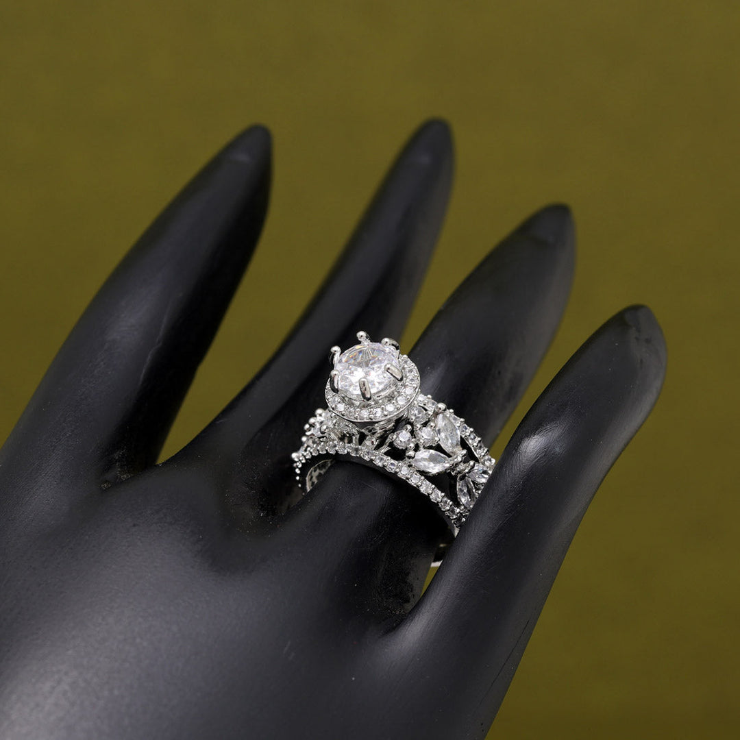American Diamond Adjustable Finger Ring | Silver Plated Brass
