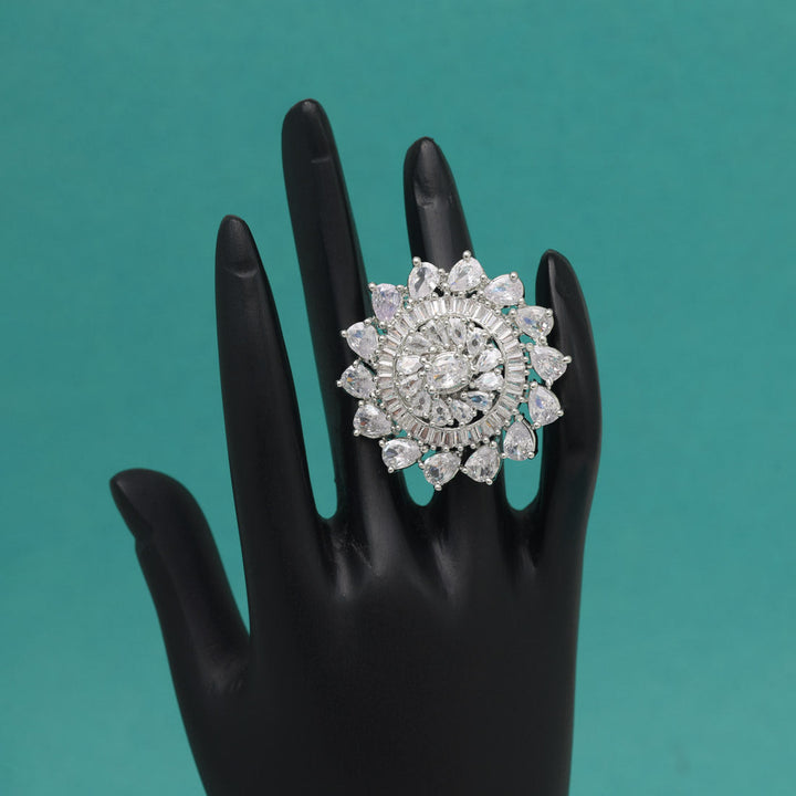 Adjustable American Diamond Ring | Luxury Silver Plated Jewelry