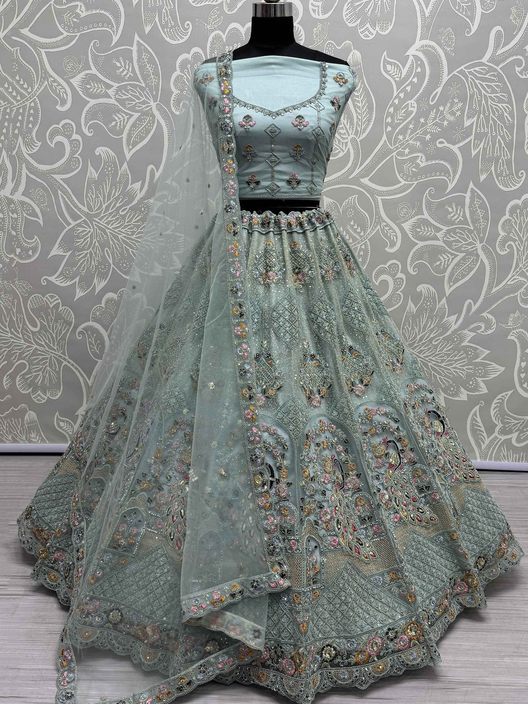 Enjoyable Aqua Blue Dori Work Net Bridesmaid Lehenga Choli