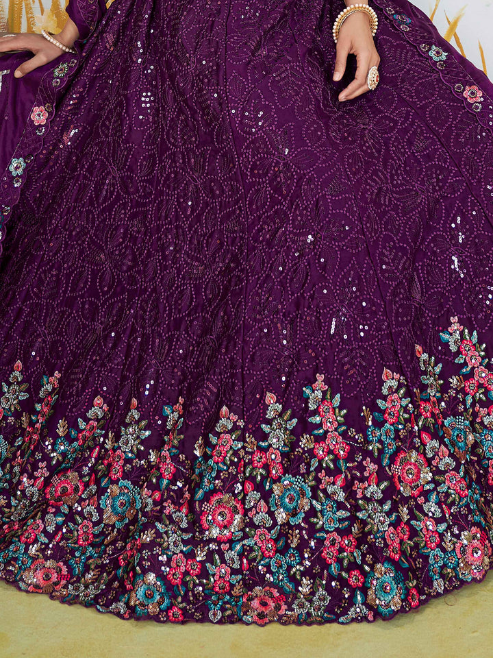 Attractive Purple Sequins Chinon Reception Wear Lehenga Choli