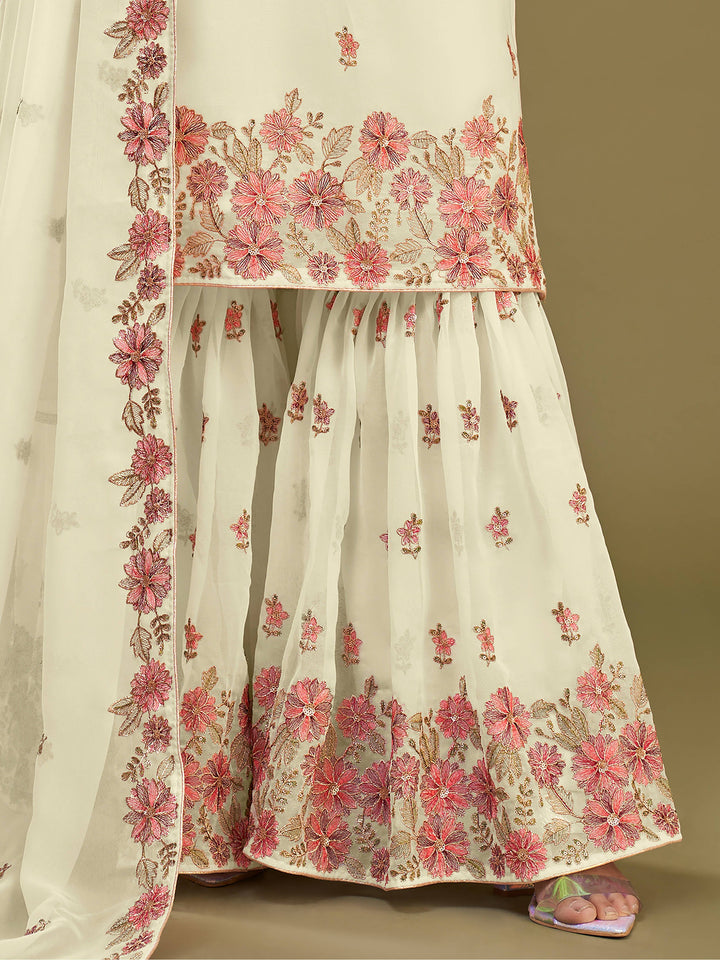 Beautiful Lemon Yellow Embroidered Georgette Party Wear Sharara Suit