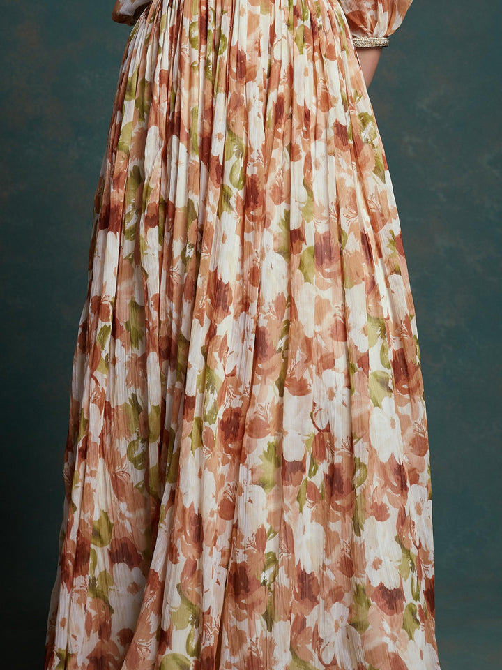 Vibrant Multi-Color Georgette Gown | Floral Print for Festivals & Events