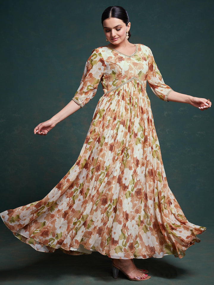 Vibrant Multi-Color Georgette Gown | Floral Print for Festivals & Events
