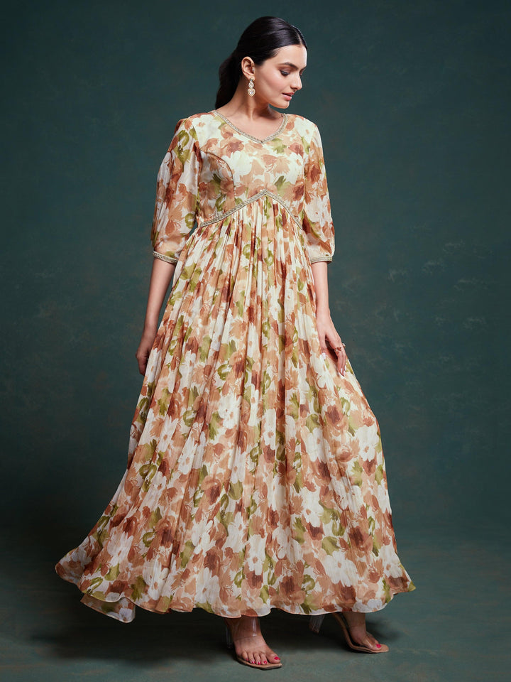 Vibrant Multi-Color Georgette Gown | Floral Print for Festivals & Events