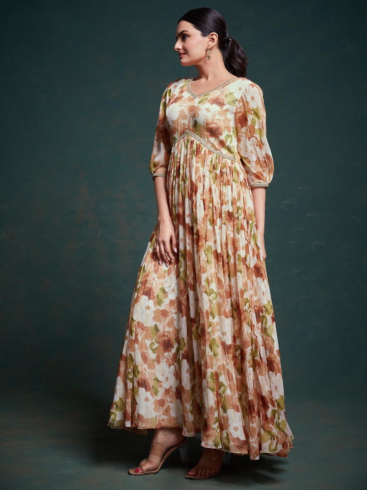 Astonishing Multi-Color Floral Printed Georgette Festival Wear Gown