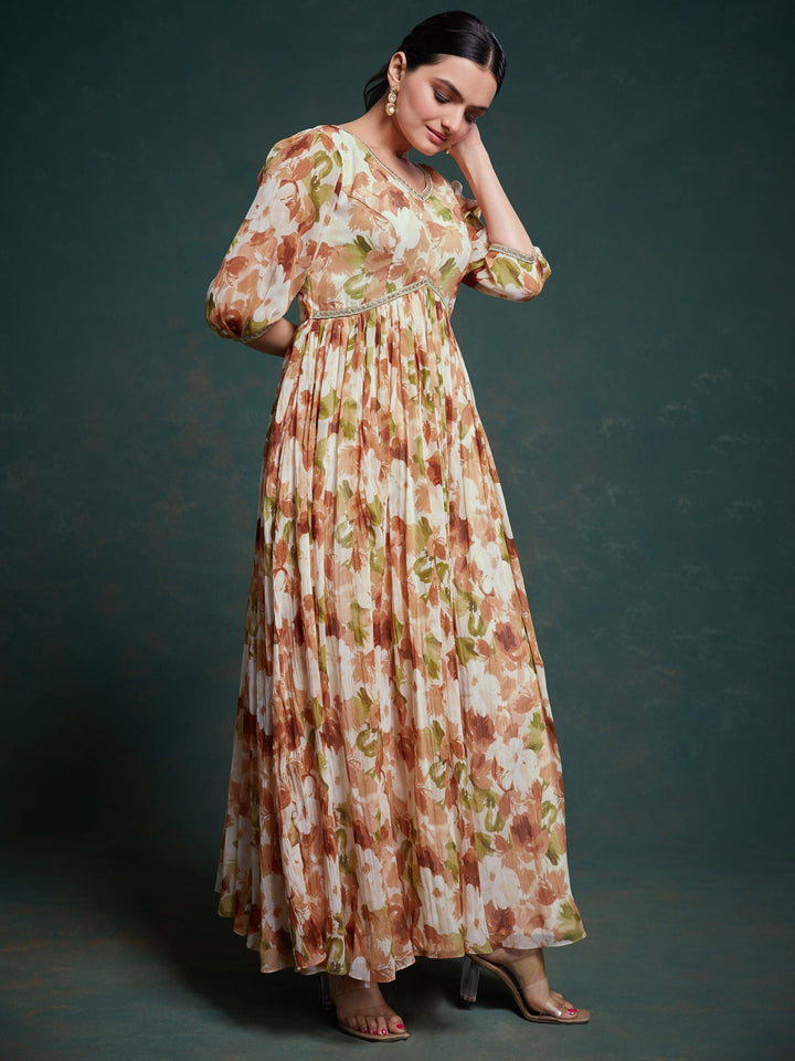 Astonishing Multi-Color Floral Printed Georgette Festival Wear Gown