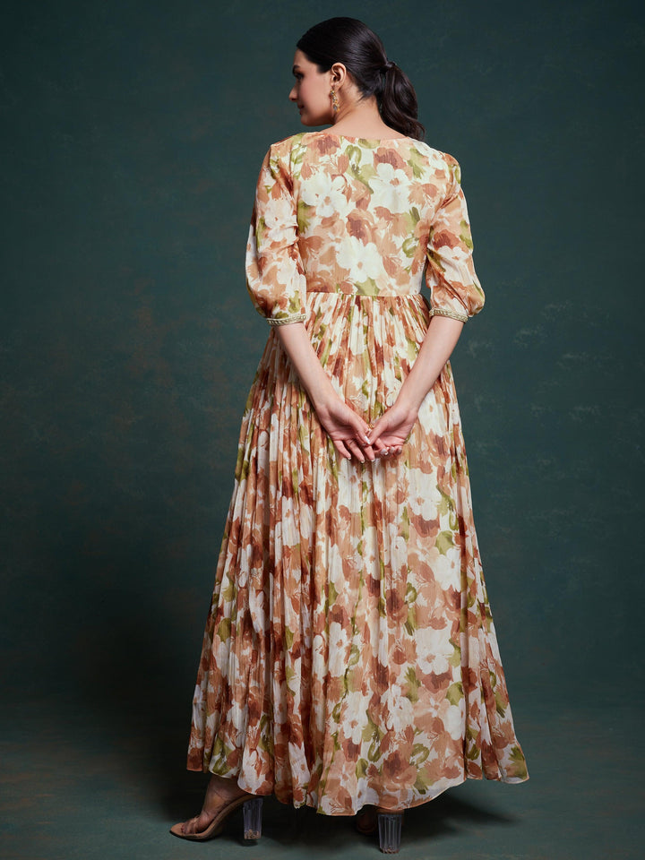 Astonishing Multi-Color Floral Printed Georgette Festival Wear Gown