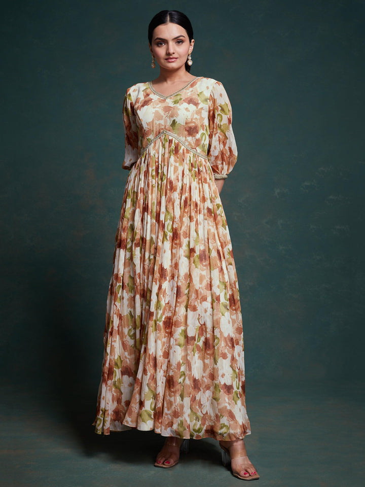 Astonishing Multi-Color Floral Printed Georgette Festival Wear Gown