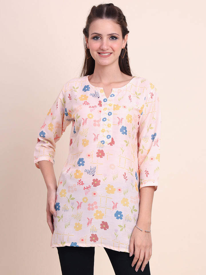 Trendy Peach Cotton Kurti | Designer Digital Prints for Casual Wear