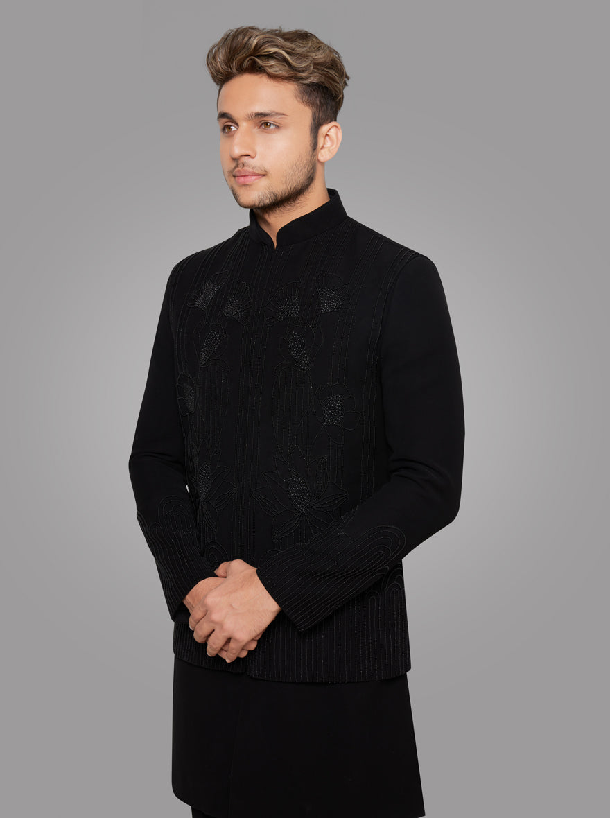 Elegant black embroidered indowestern with pearl work