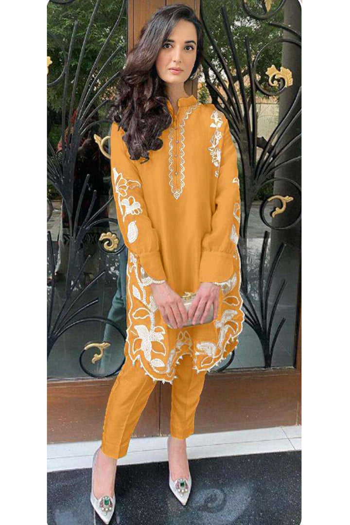 Chic Mustard Salwar Kameez | Cotton Combination & Matching Dupatta