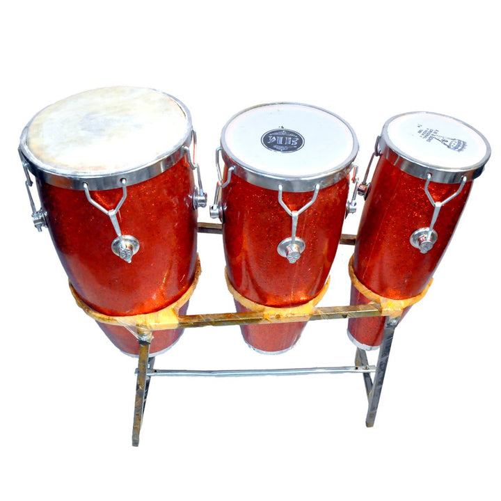 Authentic 3 Piece Conga Set with Rawhide Heads and Soft Strike Rims - SilverBin