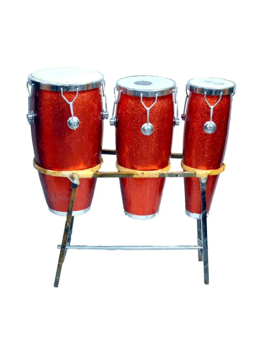 Authentic 3 Piece Conga Set with Rawhide Heads and Soft Strike Rims - SilverBin