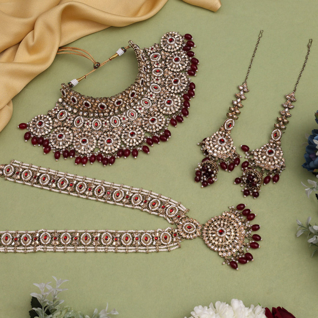 Kundan Bridal Set | Exquisite Maroon Dulhan Jewelry