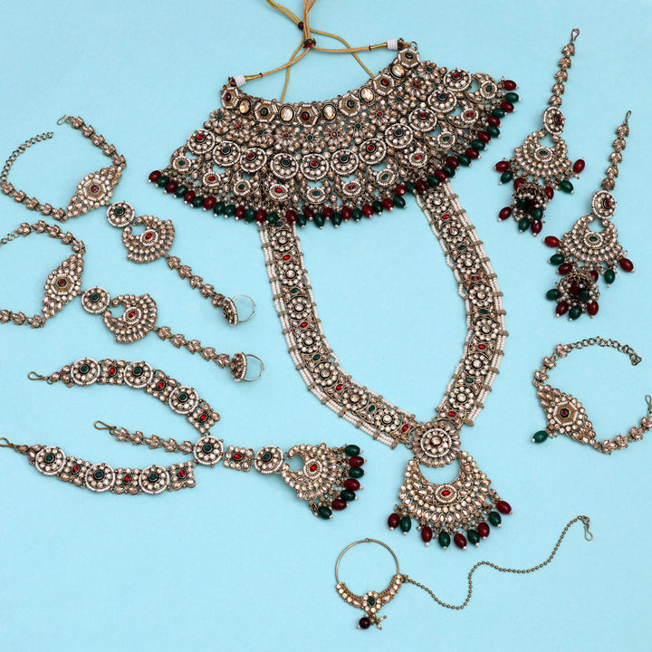 Kundan Bridal Set | Maroon & Green Dulhan Jewelry Set